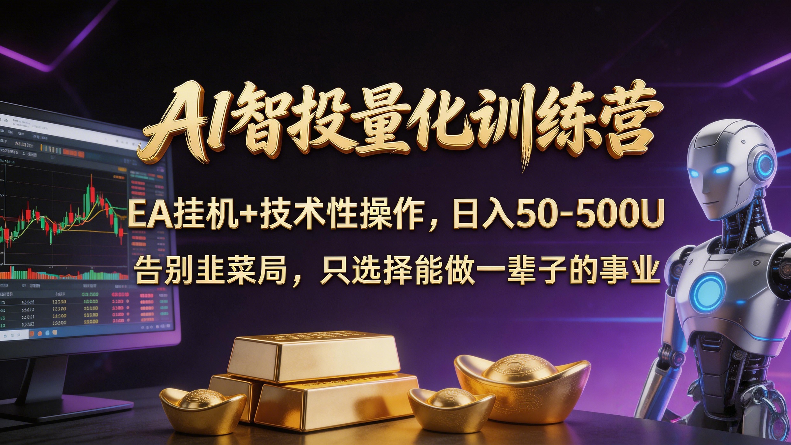 AI智投量化,EA全自动挂机+技术性操作,日入50-500U